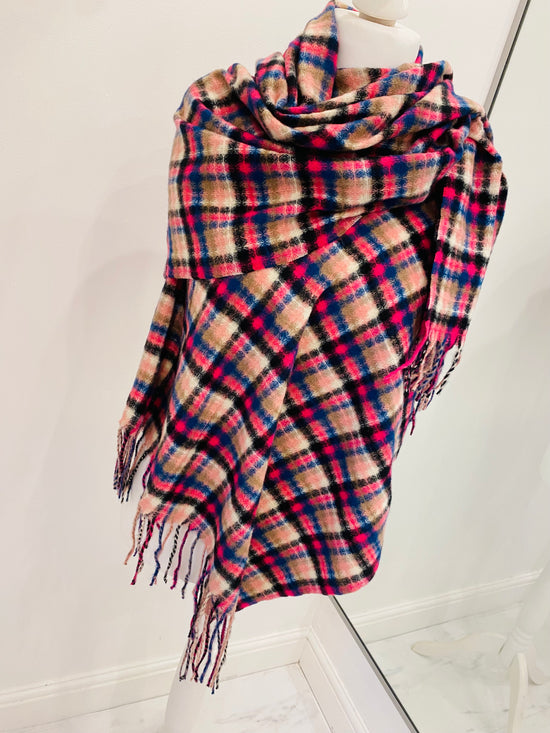 Raspberry Checked Scarf