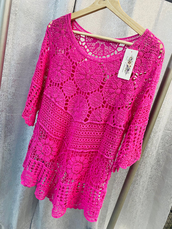 Evie Crochet Top In Pink