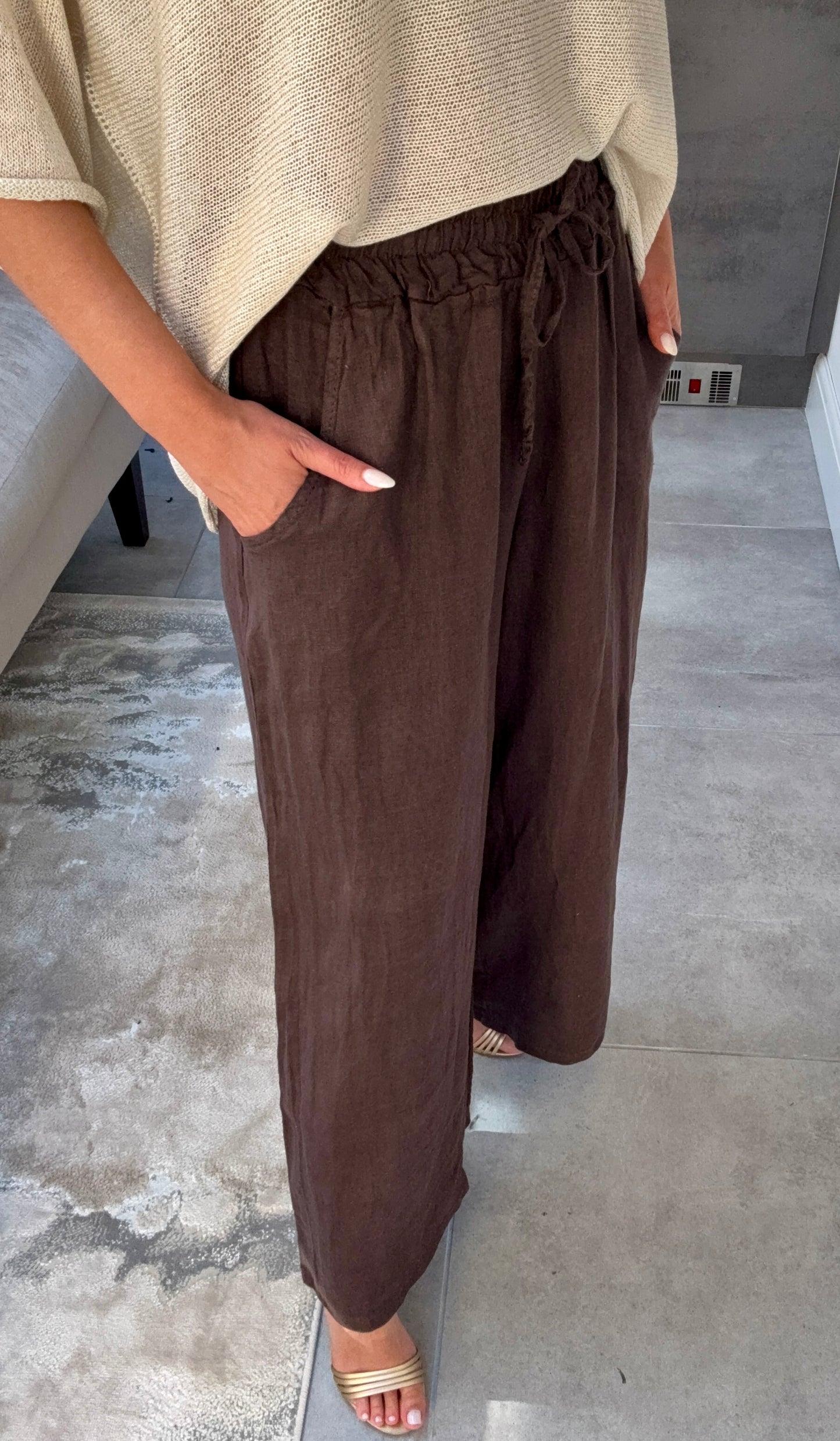 Capri Linen Palazzos In Chocolate