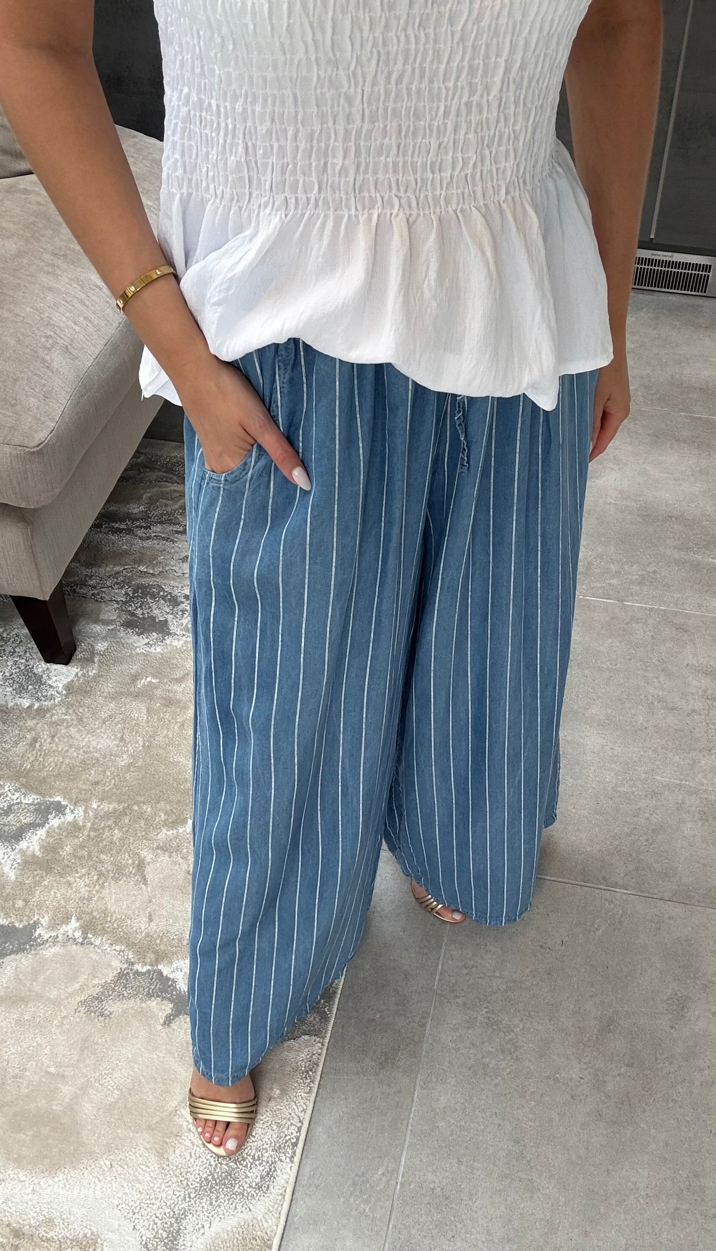 Rio Trousers Dark Denim Pinstripe