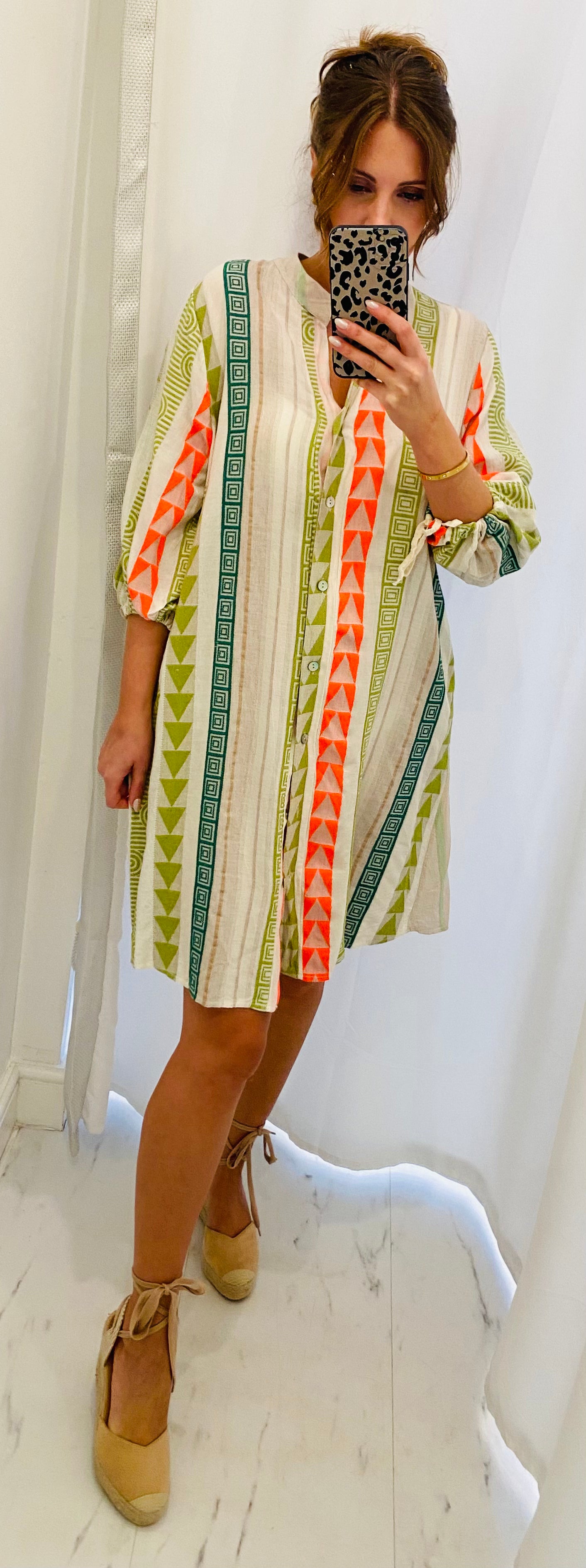 Aztec Shirt Dress In Lime