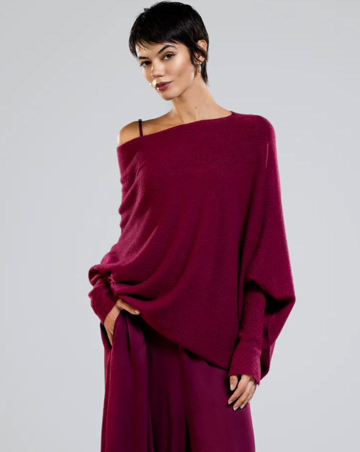 Annika Asymmetrical Jumper In Red Wine