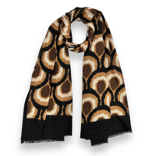 Peacock Scarf In Black & Browns